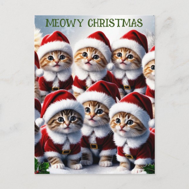 Niedliche Funny Cat Kitten Meowy Weihnachten Postkarte (Vorderseite)