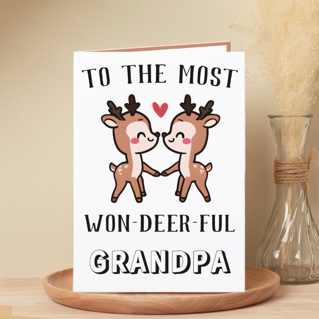 Niedliche Funny Deer Buck Wunderbarer Opa Geburtst Dankeskarte (cute deer birthday card for grandfather)