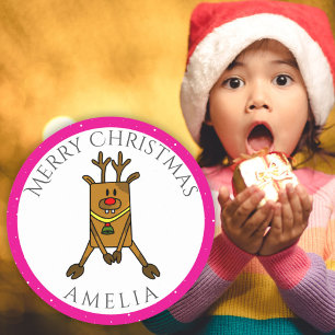 Niedliche Funny Deer Christmas Kid`s Name Geschenk Runder Aufkleber