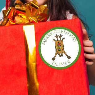 Niedliche Funny Deer Christmas Kid`s Name Geschenk Runder Aufkleber