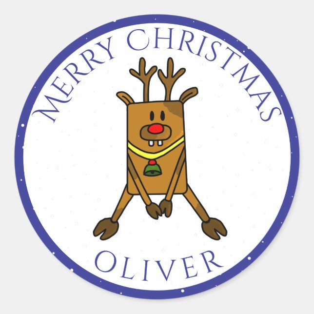Niedliche Funny Deer Christmas Kid`s Name Geschenk Runder Aufkleber (Vorderseite)