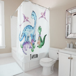 Niedliche Funny Dinosaurier Blue Lila Green Kids N Duschvorhang
