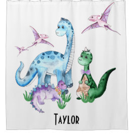 Niedliche Funny Dinosaurier Blue Lila Green Kids N Duschvorhang