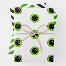 Niedliche Funny Green Eyes and Stripes Geschenkpapier Set