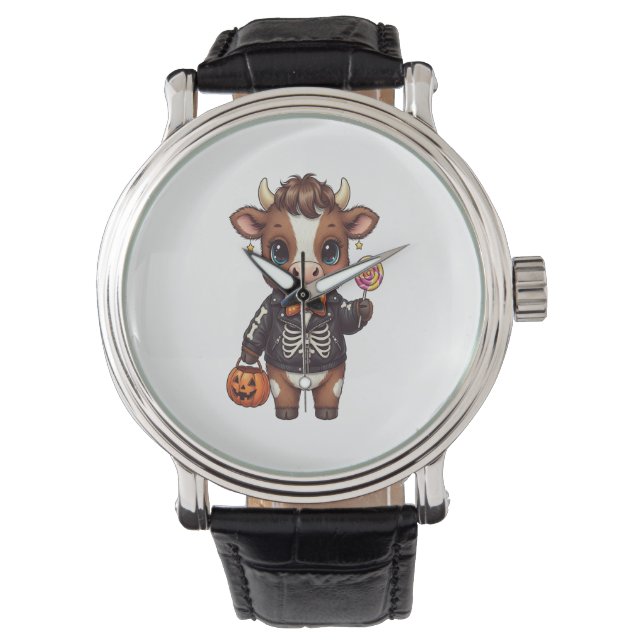 Niedliche Funny Halloween Highland Cow Armbanduhr (Vorderseite)