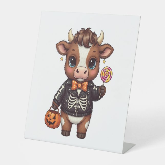 Niedliche Funny Halloween Highland Cow Sockelschild (Vorderseite)