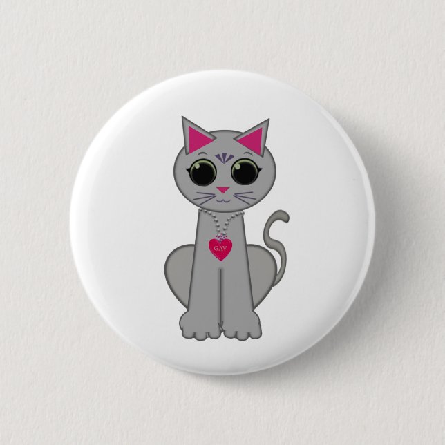 Niedliche Funny Happy Gray Cat Button (Vorderseite)