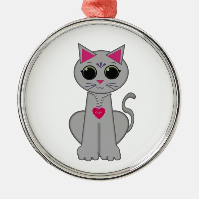 Niedliche Funny Happy Gray Cat Silbernes Ornament (Vorne)