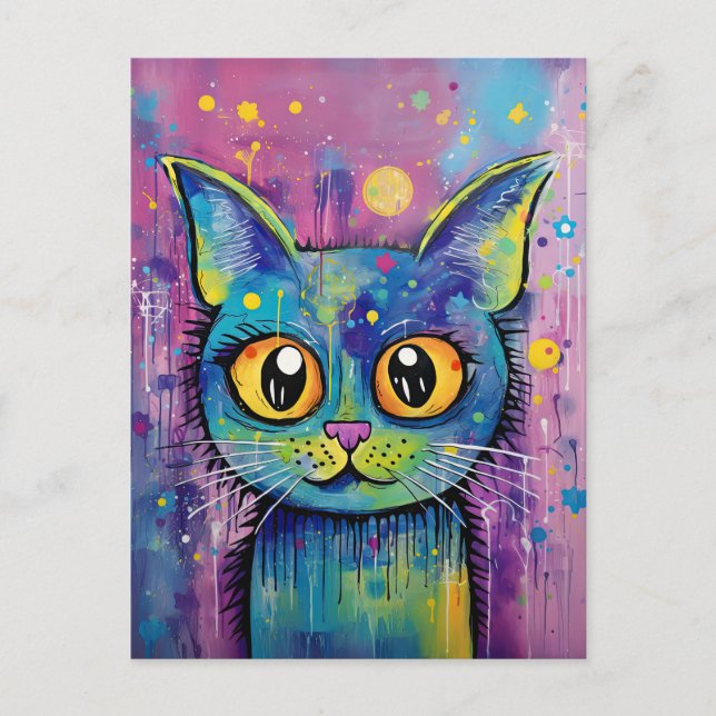 Niedliche Funny Kitty Cat Mixed Media Animal Pet Postkarte (Vorderseite)