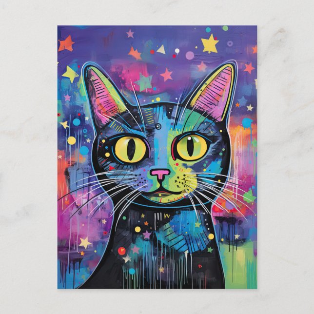 Niedliche Funny Kitty Cat Mixed Media Animal Pet Postkarte (Vorderseite)