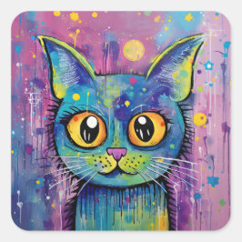 Niedliche Funny Kitty Cat Mixed Media Animal Pet Quadratischer Aufkleber
