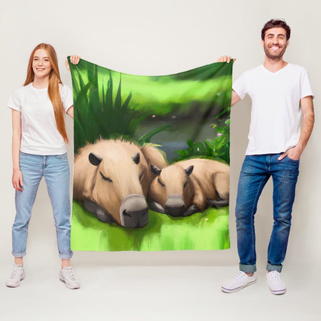 Niedliche Funny Napping Capybaras am Teich Fleecedecke (Beispiel)