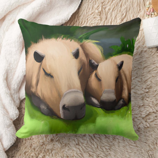 Niedliche Funny Napping Capybaras am Teich Kissen (Decke)