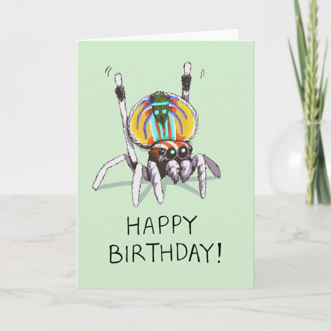 Niedliche Funny Peacock Spider Happy Birthday Card Karte (Vorderseite)