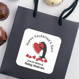 Niedliche Funny Pinguin Valentine's Day Leckerei Quadratischer Aufkleber
