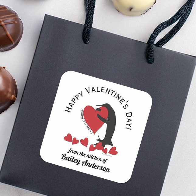 Niedliche Funny Pinguin Valentine's Day Leckerei Quadratischer Aufkleber (Von Creator hochgeladen)