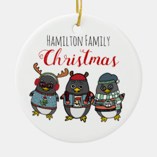 Niedliche Funny Pinguine   Custom Family Christmas Keramik Ornament