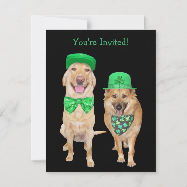 Niedliche, Funny St. Patrick's Day Irische Hunde Einladung (Vorderseite)
