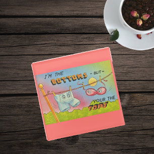 Niedliche Funny Talking Unterwäsche Hängekleidung Glasuntersetzer