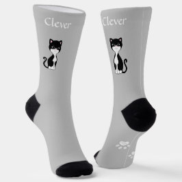 Niedliche Funny Tuxedo Cat & Paws on Light Grau Socken