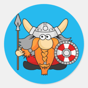 Niedliche Funny Viking Character Cartoon Illustrat Runder Aufkleber