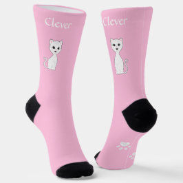 Niedliche Funny White Cat & Paws on Light Pink Socken