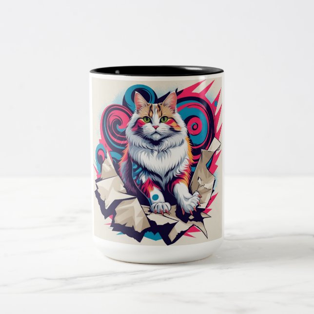 Niedliche Furry Cat Zweifarbige Tasse (Mittel)