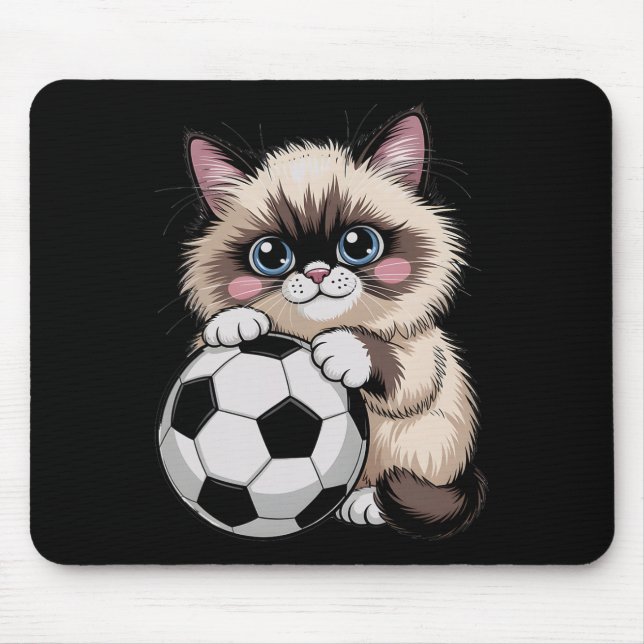 Niedliche Fußball Birman Einfach Mädchen das Katze Mousepad (Vorne)