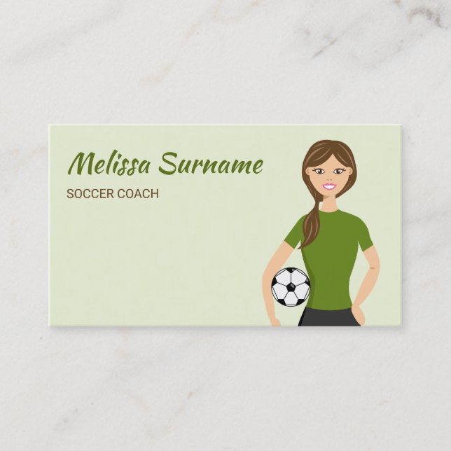 Niedliche Fußball-Coach Girl Illustration Grün Visitenkarte (Vorderseite)