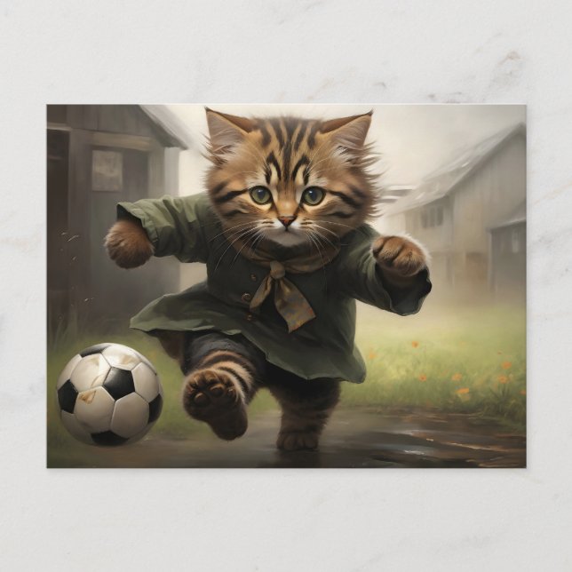 Niedliche Fußball-Katze Postkarte (Vorderseite)
