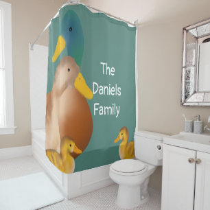 Niedliche Fuzzy Duck Familie Duschvorhang