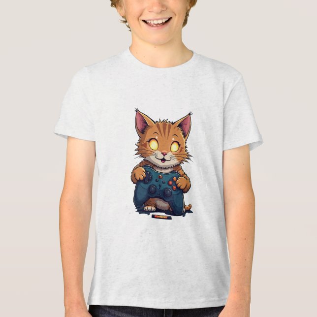 Niedliche Gamer-Katze mit leuchtenden Augen und Sp Tri-Blend Shirt (Vorderseite)