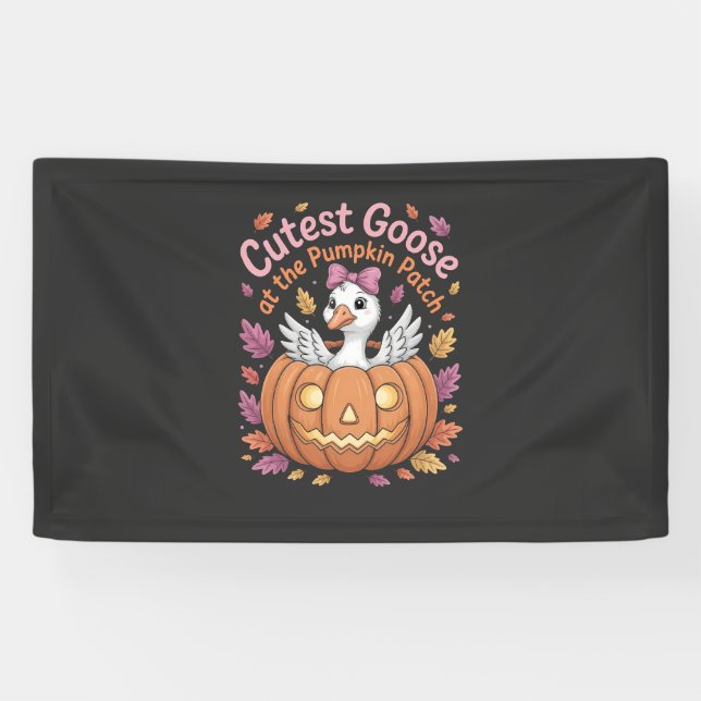Niedliche Gans am Pumpkin Patch Erntedank Banner (Horizontal)