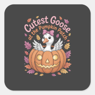 Niedliche Gans am Pumpkin Patch Erntedank Quadratischer Aufkleber