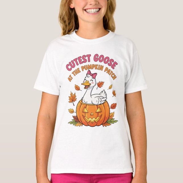 Niedliche Gans am Pumpkin Patch Funny Halloween T-Shirt (Vorderseite)