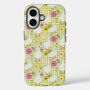 Niedliche Gänse mit handgezogenen Blume - Grüner K iPhone 16 Hülle