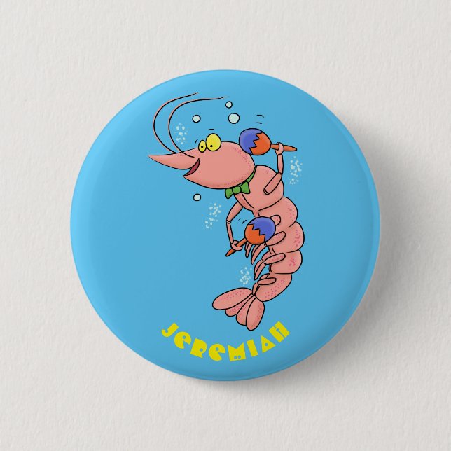 Niedliche Garnelen, Garnelen Cartoon Button (Vorderseite)