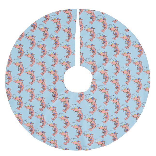 Niedliche Garnelen, Garnelen Cartoon Polyester Weihnachtsbaumdecke (Vorderseite)