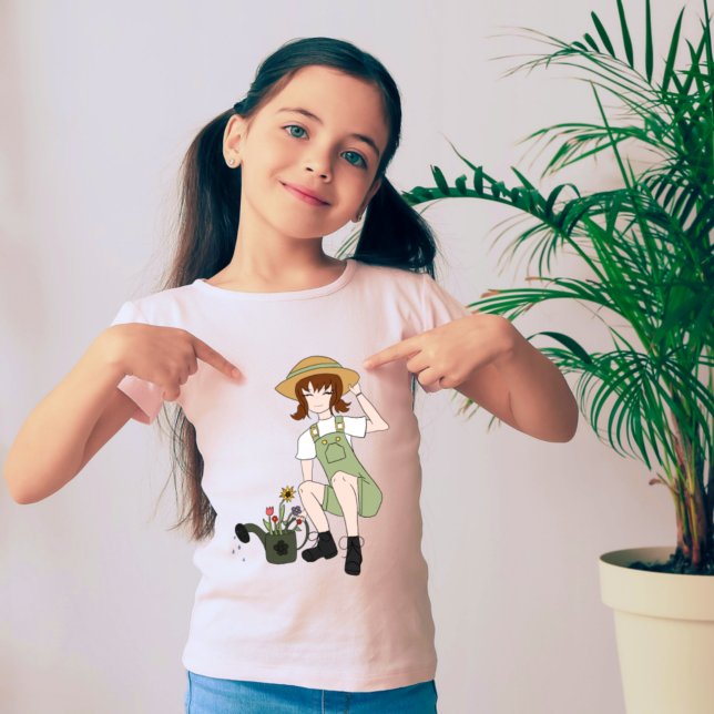 Niedliche Gartenanlage und Blume Girl Brown Hair G T-Shirt (Von Creator hochgeladen)