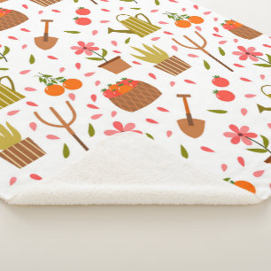 Niedliche Gartenwerkzeuge und Pflanze Nahtloses Mu Sherpadecke