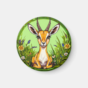 Niedliche Gazelle in einer blühenden Graslandschaf Magnet