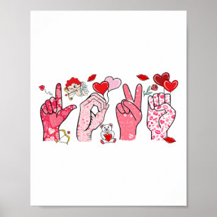 Niedliche Gebärdensprache Asl Hand Heart Valentins Poster