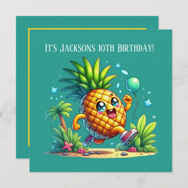 Niedliche Geburtstag Ananas Party Strand Einladung (Vorne/Hinten)