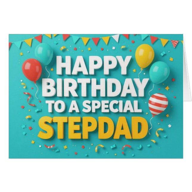 Niedliche Geburtstag Balloons Card für Stepdad (Vorderseite (Horizontal))