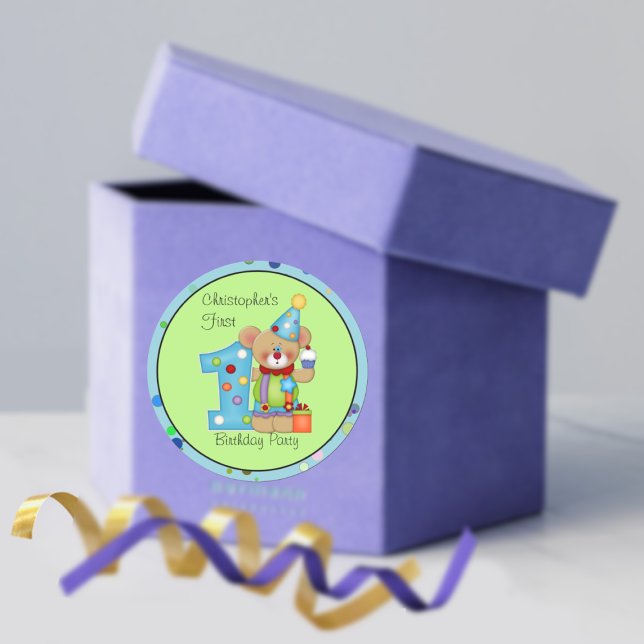 Niedliche Geburtstag Bärenalter 1 Runder Aufkleber (Von Creator hochgeladen)