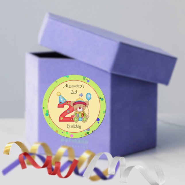 Niedliche Geburtstag Bärenalter 2 Runder Aufkleber (Von Creator hochgeladen)