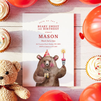 Niedliche Geburtstag Bear Beary Sweet Geburtstagsp Einladung