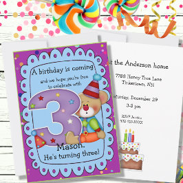 Niedliche Geburtstag Bear Einladung Alter 3