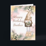 Niedliche Geburtstag Brother Lucky Gnome Card Karte<br><div class="desc">Lucky Little Woodland Gnome mit niedlichem Vogel,  Maus und Hase. Geburtstagskarte für Ihren Bruder</div>