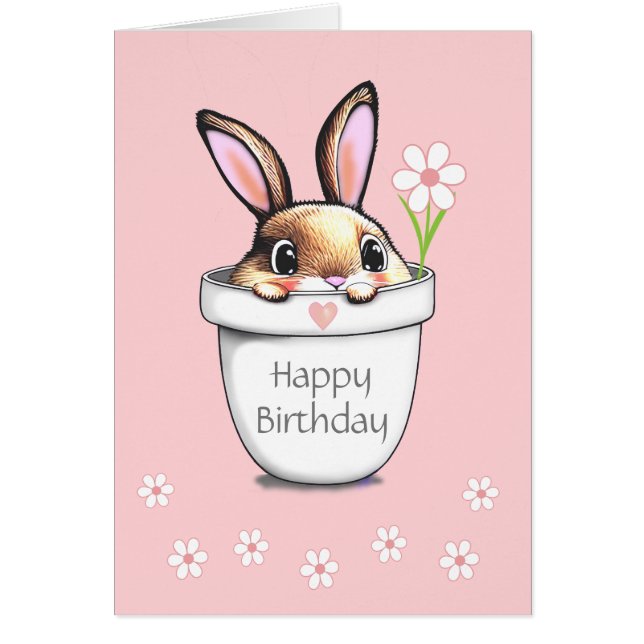 Niedliche Geburtstag Bunny & Blume auf hellrosa (Vorne)